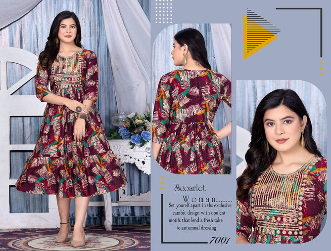 Ft Flower Fashion Foil Printed Embroidered Kurtis Catalog
